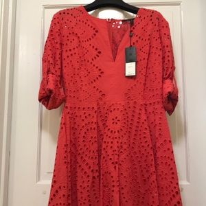 BCBG ROCOCCO RED EYELET DRESS